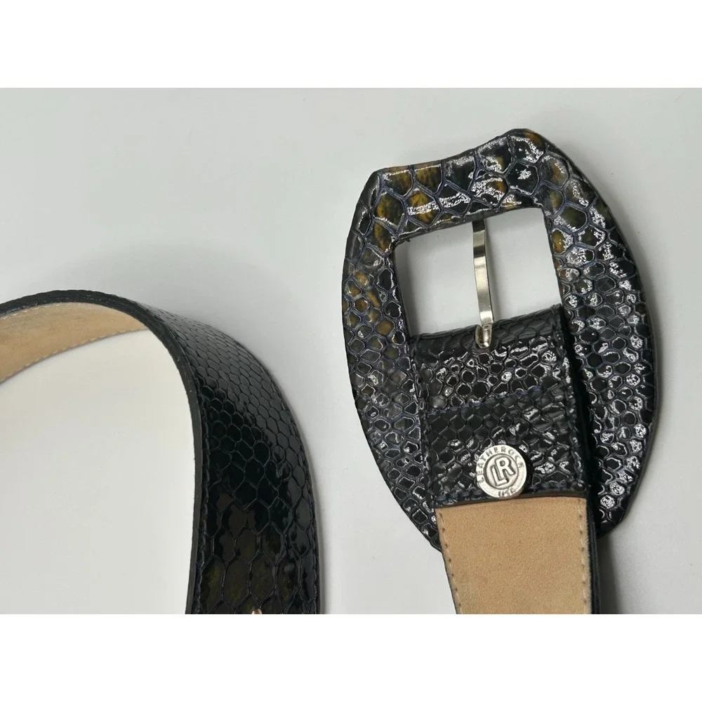 Leatherock Womens Belt‎ Black Green Yellow Snake Print Tortoise Buckle Statement